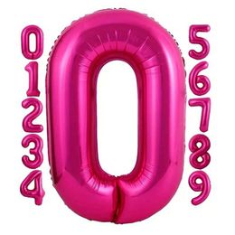 Decoration 1piece Inch Peach Number Balloons Large Foil Deep Rose Pink Balloon For Birthday Celebration