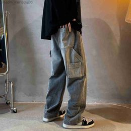 Men's Pants Loose Straight Men's Jeans New Patch Work Multi Pocket Jeans Casual Bag Hip Hop Men's Jeans Unisex Denim Trousers Z230815