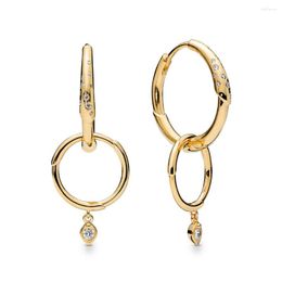 Stud Earrings Authentic 925 Sterling Silver Gold Shine Flower Stem Fashion Hoop For Women Gift DIY Jewellery
