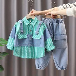 Clothing Sets Boys Spring Suit New Edition Children's Spliced Denim Shirt Pants Set Boys Baby Clothing Set