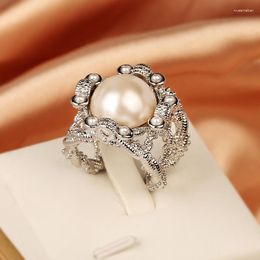 Cluster Rings Women Vintage Baroque Freshwater Pearl 925 Silver Hollow Design Elegant Cocktail Party Resizable Ring Fine Jewellery Gift