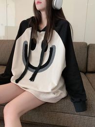 Women's Hoodies Hoodie Women Smile Embroidery Designer Oversized Clothes Spring Fashion Loose Long Sleeved Hip-hop Pullover Tops Streetwear