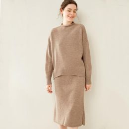Work Dresses Cashmere Suit Women Half High Neck Plus Size Sweater Autumn Knit Waist Bag Hip Pleated Skirt Skirts Two-Piece