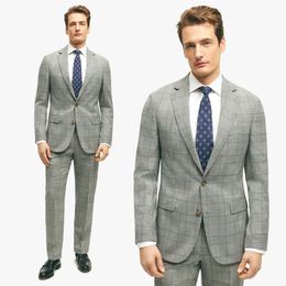 Plaid Classic Men Suits For Wedding Notched Lapel Groom Wear Slim Fit Tuxedos Business Office 2 Pcs Customise Jacket With Pants