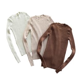 Women's Sweater Pullover Basic Crew Neck Ribbed Tops Solid Knitted Jumper With Thumb Hole 230814