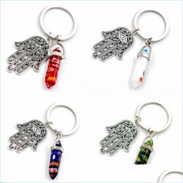 Keychains Lanyards 10 Colours Natural Hexagon Crystal Pillar Keychain Tassel Palm Shape More Colour Of Tassels Key Ring Pendant 1134 B Dhcmx