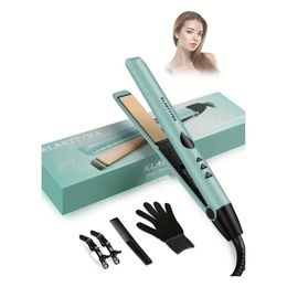 Professional 2-in-1 Hair Straightener and Curler with Instant Heating and Adjustable Temperature for All Hair Types - Includes Pouch and Glove