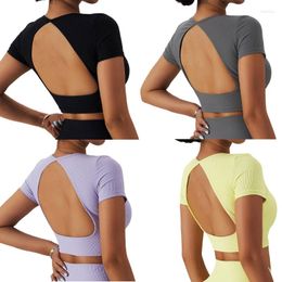 Women's T Shirts Short Sleeve Crop Tops For Women Ribbed Gym Shirt Bra Going Out Backless Workout