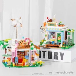 Blocks City Architecture Flower Shop Village Street View Tree House Town Micro Buildings Blocks DIY Toys For Kids Friends R230814