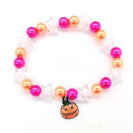 Halloween Handmade Pink Orange Pearl Beaded Bracelet for Women Girl Cute Pumpkin Bat Ghost Hat Bracelets Friendship Jewellery Gift