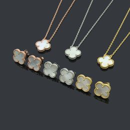 White Colour Women Luxury Designer Necklace Earrings Single Flower Pendant High Quality Brand Set Wholesale