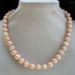 Chains Hand Knotted Necklace Natural 10-11mm Pink Freshwater Pearl Sweater Chain Nearly Round 18inch