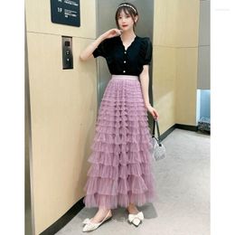 Skirts Woman Summer Layered Seaside Holiday Clothes High Waist Solid Colour Casual Tulle Skirt Female Simple Clothing Dropship