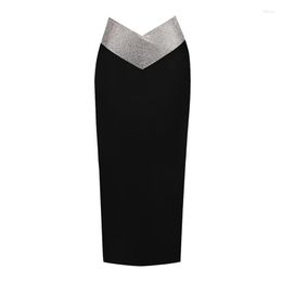 Skirts Glitter Diamond Women Bandage Skirt Bling High Waist Bodycon Summer Midi Bottom Fashion Celebrity Evening Party Club