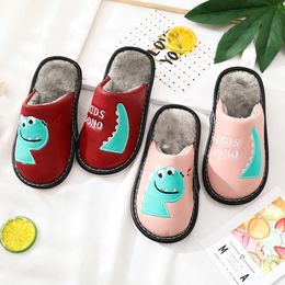 Slipper 2023 Kids Slippers Boys Girls PU Leather Flip Flop Plush Toddler Slides Indoor Non slip Shoes House Children CSH956 230814