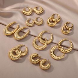 Stud Trendy Round Chunky Hoop Earrings For Women Gold Plated Stainless Steel Earring Waterproof Wedding Jewelry aretes 230814