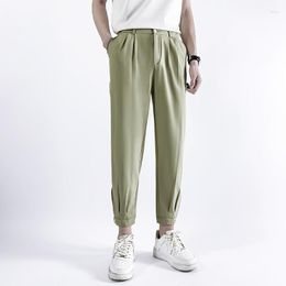 Men's Pants Spring Autumn Casual Suit Straight Slim Fit Small Feet Classic Solid Ankle Length Trousers Male Green Khaki Grey