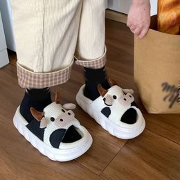 home shoes Cute Cartoon Little Cow Mute Linen Slippers Four Seasons General Indoor Home Cotton and Linen Sandals and Slippers 230814
