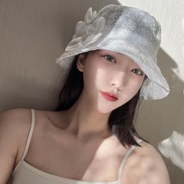 Berets White Soft Lace Bucket Hat Summer Fower Thin Breathable Travel Outdoor Hike Women Sun Protection Folded Cute Cap