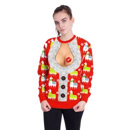 Womens Hoodies Sweatshirts Spoof open chest belly button hair 3D digital printing round neck Pullover couple sweater 230814
