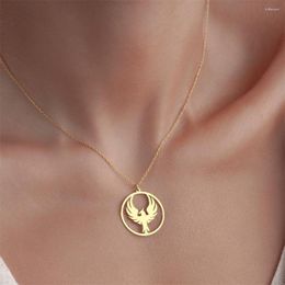 Pendant Necklaces Trendy Stainless Steel Round Phoenix Rebirth Symbol Jewellery For Women Mystic Animal Charm Amulet Necklace Birthday Gifts