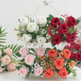 Decorative Flowers Indoor Decor Artificial Realistic Rose Simulation Maintenance-free Fake Flower Bouquet For Wedding Home