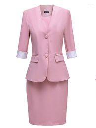 Two Piece Dress Spring Autumn Office Ladies Skirt Suit Blazer Black Pink White Women Business Work Wear Formal Set