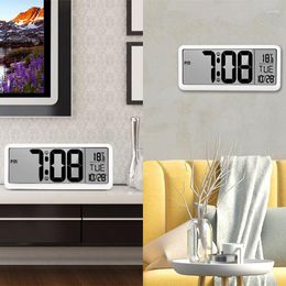 Wall Clocks 14 Inches Large Digital Clock Temperature Date 12/24H Dual Alarm Table Adjustable Volume Music Electronic LED