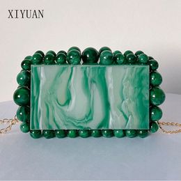 Evening Bags Women Clear Acrylic Box Evening Clutch Purse Bags For Wedding Party Green/Purple Foil Beads Purses And Handbags Designer Bag 230814