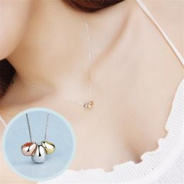 Chains Real 925 Sterling Silver CuteThree-color Angel Egg Small Golden Beans Clavicle Chain Necklaces For Women Girl Party Jewelry