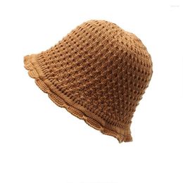 Berets Spring And Summer Female Bucket Hats Knitted Sun Cap Cotton 56-58cm Dome Mesh Soft Woven Patterns Solid Colour YF0158