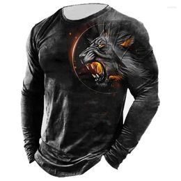 Men's Sweaters Vintage Long Sleeve T-shirts 3d Printed Animal Lion T Shirt For Men Street O Neck Pullover Oversized Tee