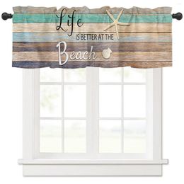 Curtain Ocean Beach Wood Grain Starfish Shell Short Curtains Kitchen Cafe Wine Cabinet Door Window Small Home Decor Drapes