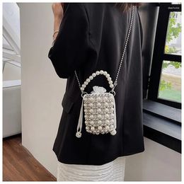 Evening Bags Protable Simply Pearl Bucket Bag Niche Design Handbags For Women Fashion Travel Mobile Shoulder Crossbody Female