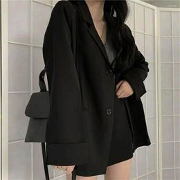 Women's Suits Stylish Women Blazer Solid Color Suit Coat Side Pockets Korean Style Preppy Young Girl Minimalist All Match