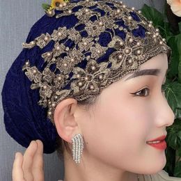 Ethnic Clothing 2023 Summer Beading Turban Cap For Women Lace Head Wraps Female Scarf Bonnet Embroidery Ladies Hat Hair Cover Beanies