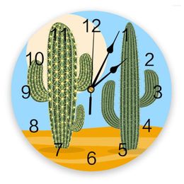 Wall Clocks Desert Cactus Clock Living Room Home Decor Large Round Mute Quartz Table Bedroom Decoration Watch