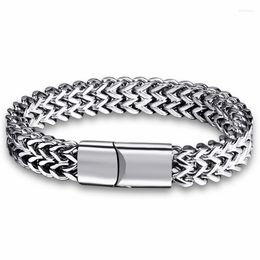 Link Bracelets Men Titanium Steel Accessories Fashion Jewellery Cuban Chain Double Deck Magnetic Clasp Hip Hop In