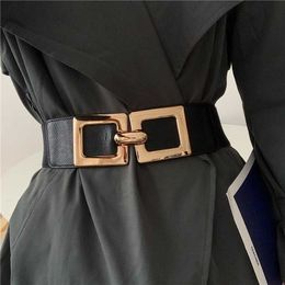 Belts New Black Waist Corset Belts For Women Gold Big Alloy Square Buckle Waistbands Elastic Wide Cummerbund Dress Coat Cinturon Mujer