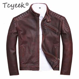 Men's Jackets Tcyeek 100 Genuine Leather Jacket for Men Fashion Cow Coat Streetwear Moto Biker Coats Slim Casaco U1806 230814
