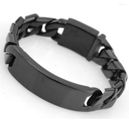 Link Bracelets 17MM Cool Bangle 316L Stainless Steel Black ID Design Miami Cut Cuban Curb Chain Men's Bracelet Wristband 8.46" Christmas