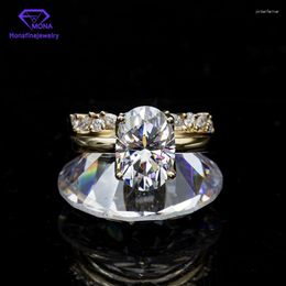 Cluster Rings 1 D Color Egg Shape Oval Hybird Cut Moissanite Diamond Ring Set 14K Gold For Women Promise Jewelry Band