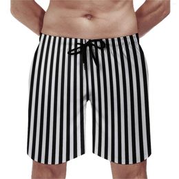 Men's Shorts Black White Striped Board Summer Vertical Stripes Retro Beach Short Pants Men Running Fast Dry Graphic Swim Trunks