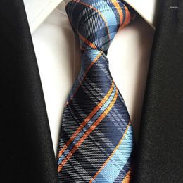 Bow Ties Fashion Plaid Men Blue Orange Jacquard Woven Pattern Wedding Gifts For Men's Silk Suit Neckties Business Formal Gravata