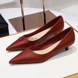 Dress Shoes Women OL Soft Leather Elegant Med High Heels New Classic Black White Pumps For Bride Comfortable Office Ladies Work Shoes F0002 J230815