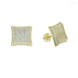 Stud Earrings Hip Hop Gold Silver Color Men Iced Cubic Zircon Micro Pave CZ Square Shape For Women Jewelry