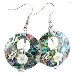 Dangle Earrings Natural Abalone Shell Round Hollow Marquetry Flower Hook Charm Fashion Women's Reiki Healing Jewellery