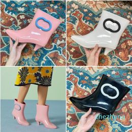 2023-Women Interlocking Boots Luxury Designer pink black white Rain boots fashion high-quality outdoors Rubber ankle boots Size 35-40