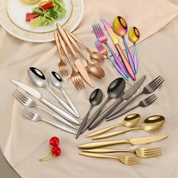 Dinnerware Sets Bright Silverware 18/10 Stainless Steel Luxury Cutlery Tableware Knife Spoon Fork Flatware Set Dishwasher Safe