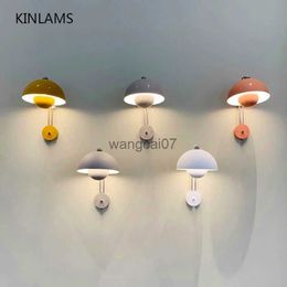 Wall Lamps Danish Wall Lamp Bedroom Bedside Flower Bud Mushroom Wall Light Macron Colour Nordic Hotel Aisle Living Room Background Wall Lamp HKD230814